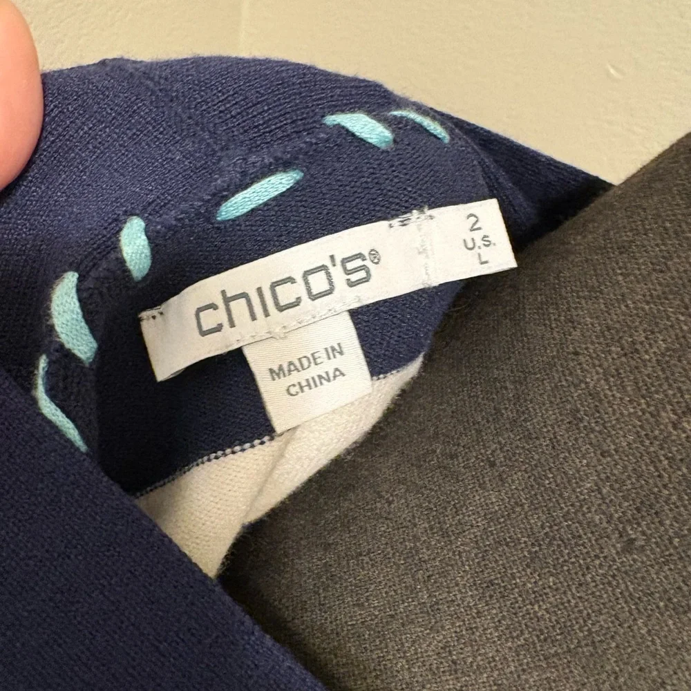 Chico's Striped Cardigan Passport Blue Size 2(Large) - Picture 6 of 6
